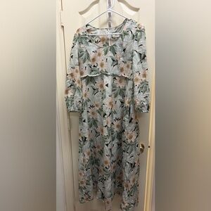Tuckernuck Maison Des Fleur Maxi Dress Green Floral Scoop Neck M Medium